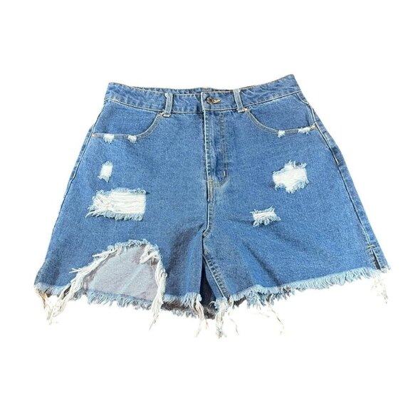 Dollskill High Waisted Diatressed Grunge Denim Shorts - Picture 1 of 5